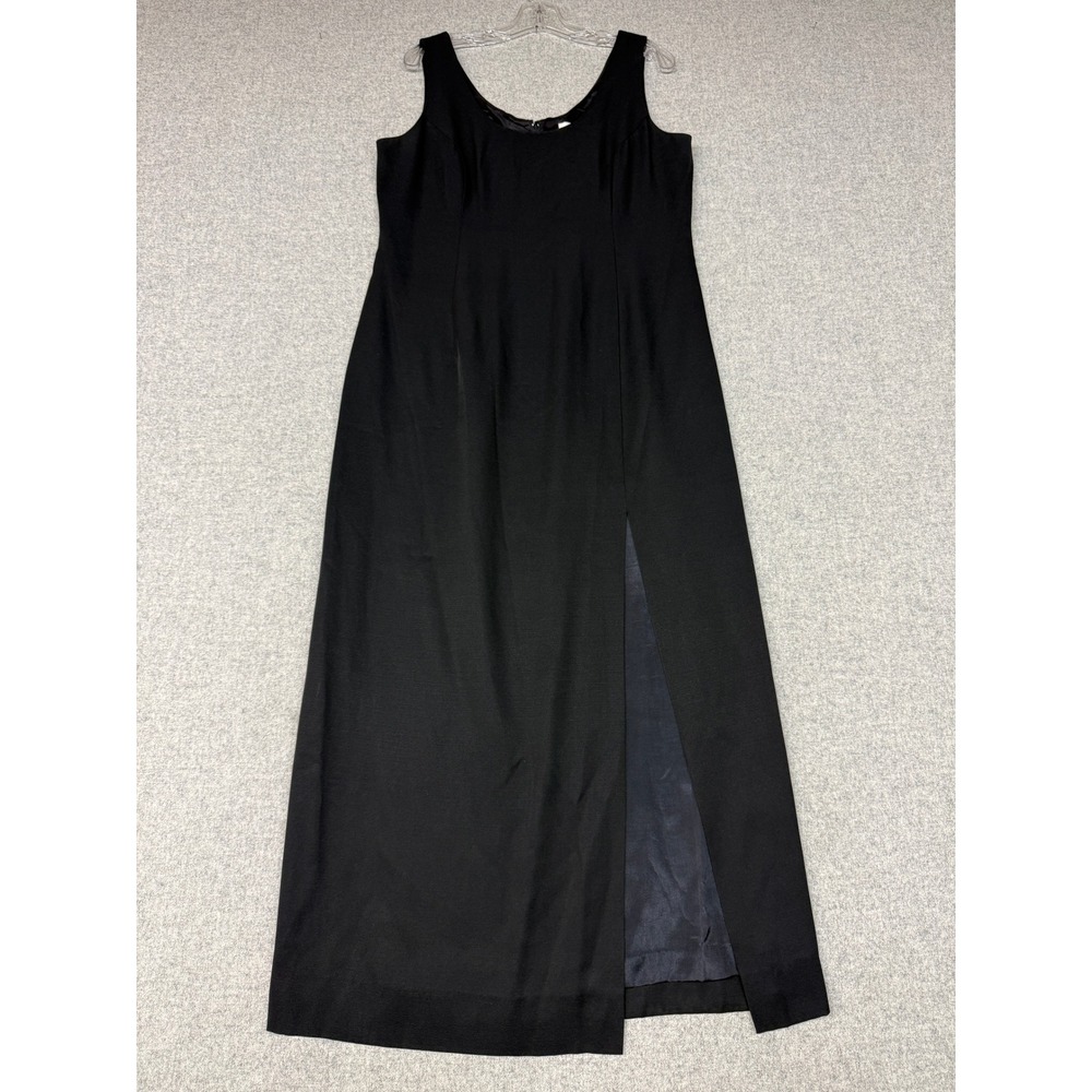 Francais by Huey Waltzer Maxi Dress 14 Black Sleeveless Slit Formal Evening Gown